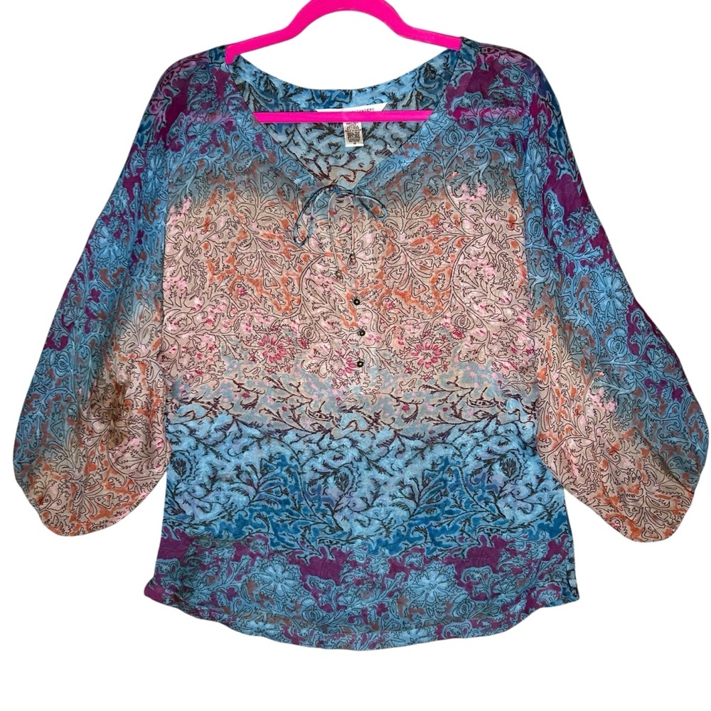 DIANE VON FURSTENBERG Printed Ombre Silk Blouse 10